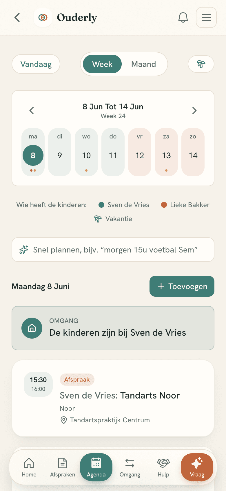 Gedeelde agenda in Ouderly met de omgangsregeling