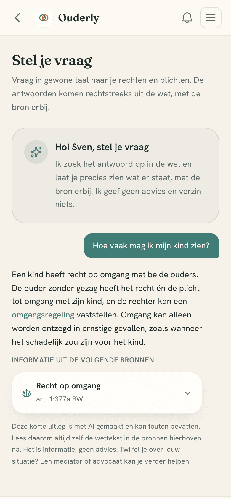 Vraag stellen over je rechten in Ouderly